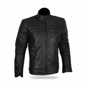 Men's MOTORCYCLE Quilted REAL Leather Black Slim Fit Biker Jacket